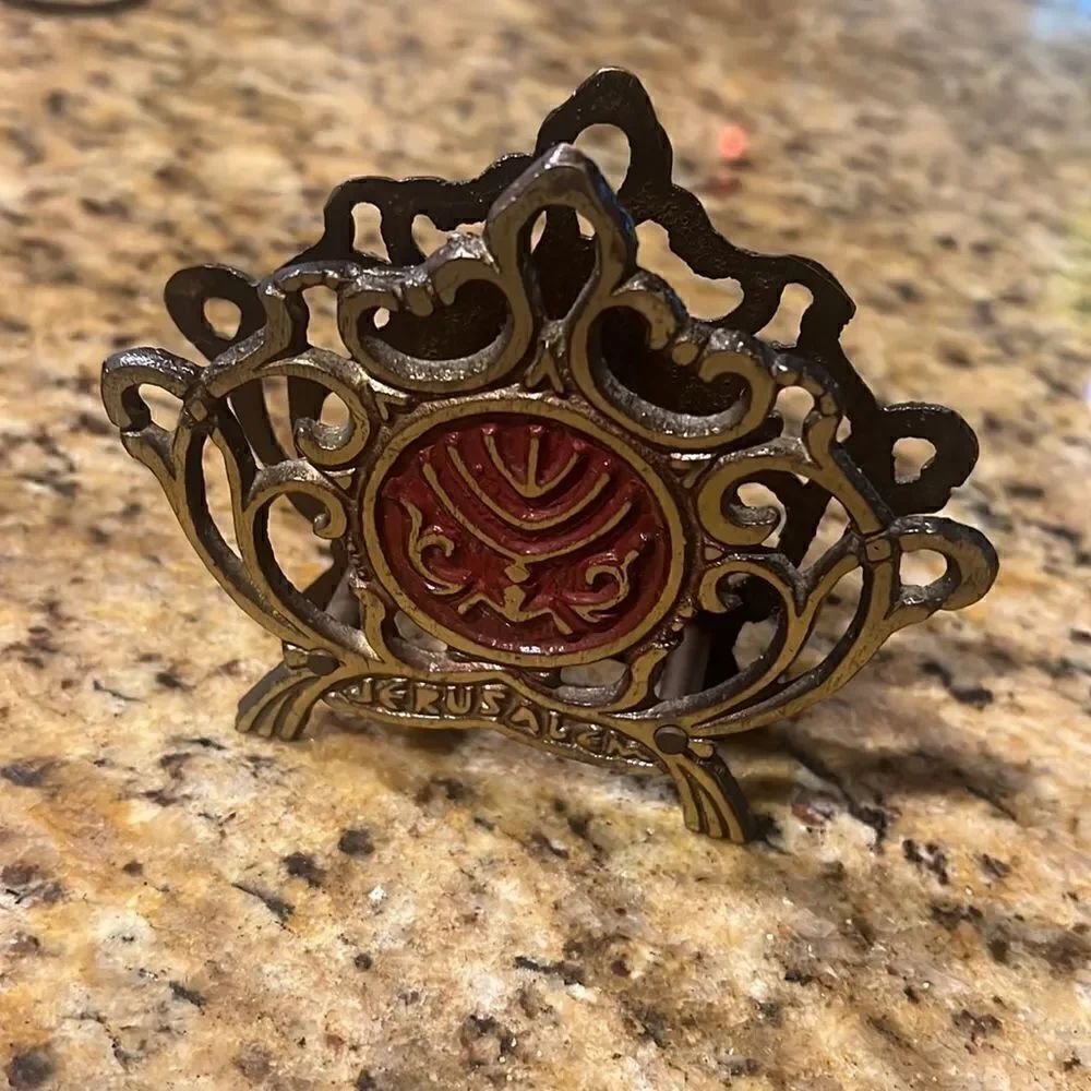 VINTAGE Letter Holder from Jerusalem - Metal Naplin Holder - Antique